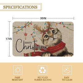 Roszwtit Christmas Cat Door Mat 30 X 17 Inch Merry Christmas Doormat Indoor Outdoor Entrance Floor Rug Non Slip Winter Christmas Decor Rubber Welcome Mats