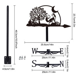 SUPERDANT Weathercock with Fox and Moon for Roof, Metal Weather Vane with Fox Tree Moon Weathervane for Shed, Black Wind Direction Indicator for Farmhouse, Yard, Farm, Shed, Garden Decor