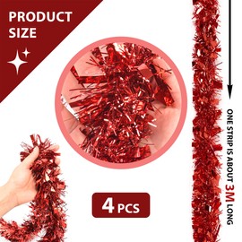 Tinsel Christmas Tree Red 4 x 3 m Garland Christmas - Christmas Garlands Shiny Tinsel Garland Diameter 9 cm, Fir Garland Christmas Tree Decoration Red Christmas Tree Decoration Garland Decoration
