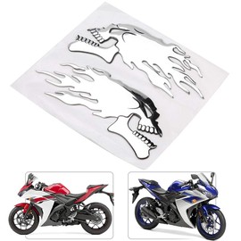 Skull Stickers + Sticker, 2pcs 3D Head auto Motorcycle car Decor Decal, autocollant Chrome Moto and Decals autocolant Tank Badge Shark for a motorc for qiilu 3D Motorbike Stickers