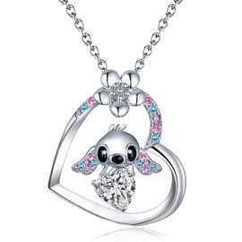 QUEENMOMENT Stitch Birthday Necklace for Girls Stitch Birthstone Necklace Gift Ideas Jewelry for Dog Lover Daughter Granddaughter Niece Teen Little Kids Girl April