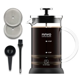 French Press Coffee Maker Stainless Steel Cold Brew Heat Resistant Glass Coffee & Tea Maker with 2 Filter (600ml/20oz)