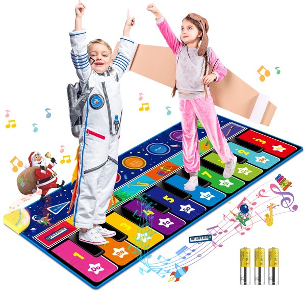 RenFox Tappetino per Pianoforte, Cielo Stellato Grande Tappeto Musicale, Tastiera Danza con 10 Tasti, 10 Canzoni e 8 Strumenti per Bambini, Giocattoli Educativi Regali per Compleanno Natale