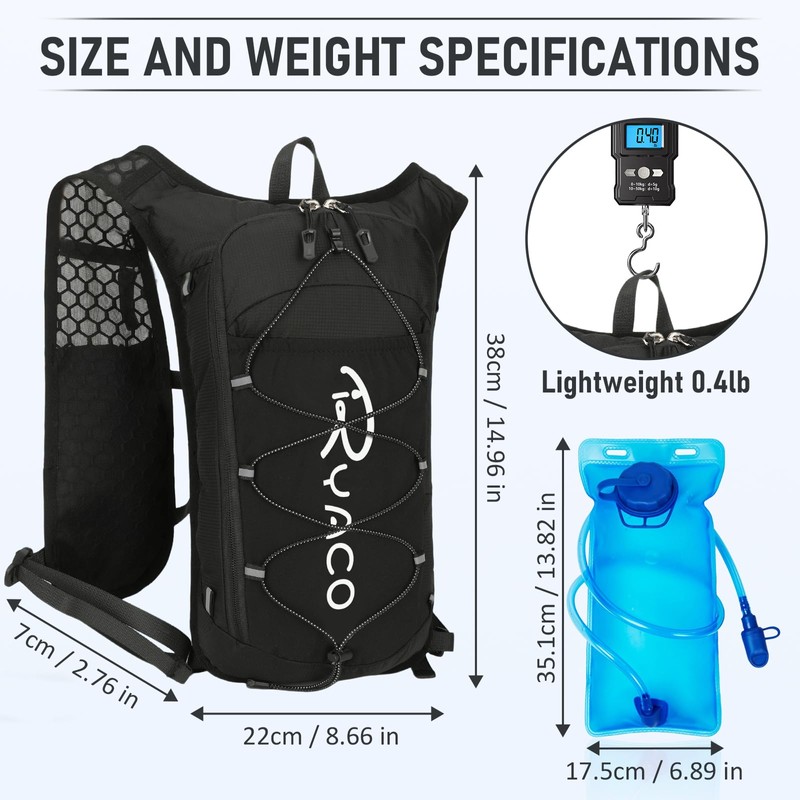 RYACO Lightweight Hydration Backpack, Running Backpack with 2L Water Bladder,