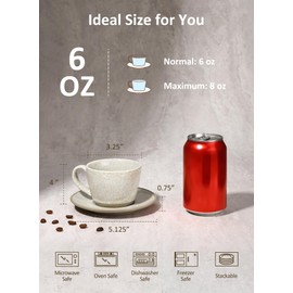 Yedio Stoneware Espresso Cups Set with Saucers, 6 oz Handcrafted Speckled Glaze Coffee Cup and Saucer Set for Cappuccino Latte Coffee Drinks and Tea, Set of 4