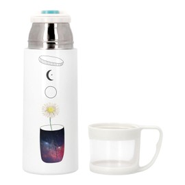 Stainless Steel Thermos with Built-In Cup – Cosmos Flower Illustration Minimalist Galaxy Abstract Surrealist Star – 350 ml – Insulated Bottle