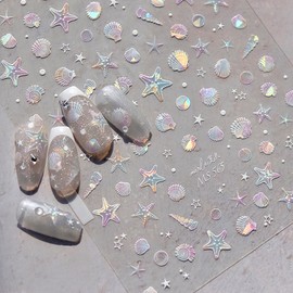 Jaliya Aurora Ocean Nail Stickers Summer Nail Art Stickers Starfish Conch Shell Nail Decals Seashells Ocean Stickers for Nails Summer Nail Stickers for Nail Art Supplies Sea Beach Nail Sticker Nails Decor