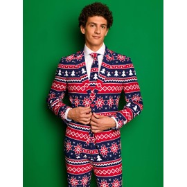 Opposuits Men's Nordic Noel Suit - Christmas - Xmas Parties - Including Blazer, Pants and Tie - Blue
