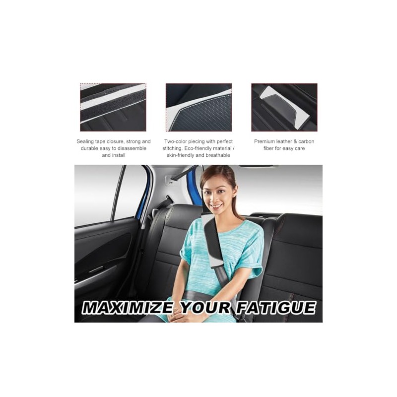 Povtii 2 PCS Carbon Fiber Leather Car Seat Belt Covers