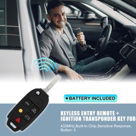 X AUTOHAUX 433MHz LQNP2T-APU Keyless Entry Remote Ignition Transponder Key Fob for Volvo XC90 2004-2014 for Volvo XC70 2004-2007 5 Buttons