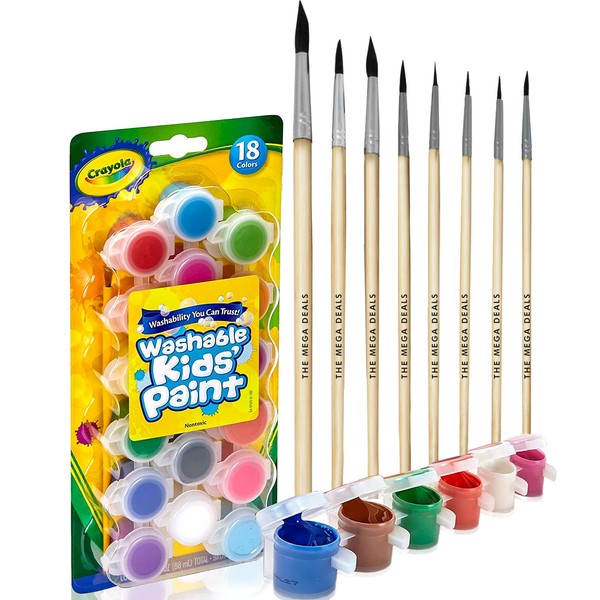 Kids Washable Paint - 18 Kids Paint, 8 Paint Brushes for Kids - Washable Paint for Kids, 18 Paint Pots for Kids Ultimate Set Washable Paint