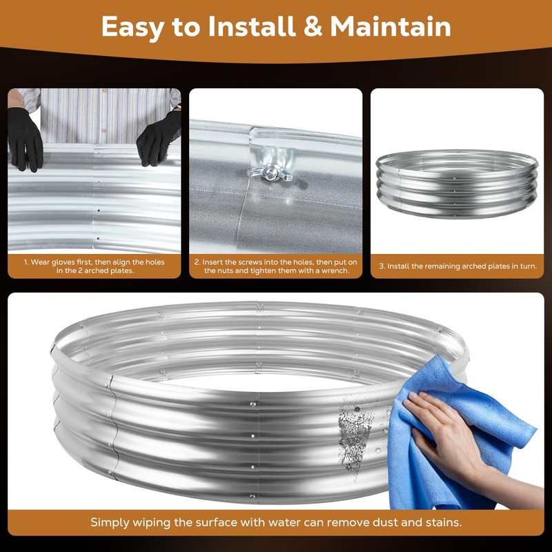 Raynesys 48 Inch Round Galvanized Fire Pit Ring, Silver Round