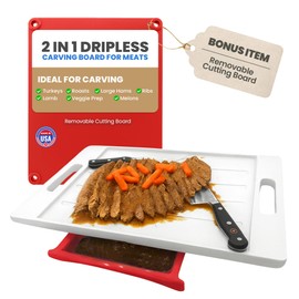 XL Meal Prep System Cutting Board - Large Cutting Board with Juice Groove, Spikes, Drip Tray & Removable Surface - Carving Board - BBQ Essential & Kitchen Gifts - BPA Free Cutting Board - Red