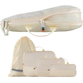 TRAVEL DUDE Compression Packing Cubes – Packing Cubes Compression Set for Suitcases, Backpacks & Travel – Lightweight, Compressible Travel Organisers for Luggage (4 pieces, Sand Beige)