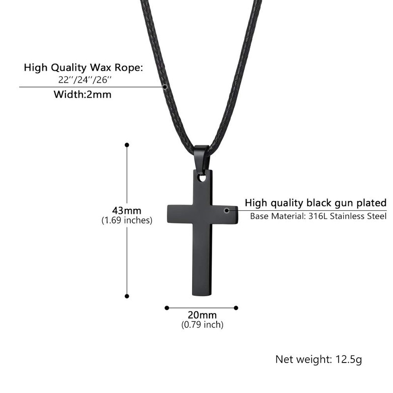 PROSTEEL Men Crucifix Chains Necklace Solid Black Cross Necklace 26