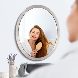 Head West Brushed Nickel Oval Mirror with Beveled Edge – Stainless Steel Framed Bathroom Mirror for Over-The-Sink, Bedroom, Entryway, Living Room & Hallway, 23" x 29"