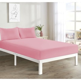 Fitted Bed Sheet With FREE Pillow Case Poly Cotton PINK DOUBLE