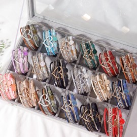 Leather Wrap Bracelets for Women Trendy Stackable Boho Cuff Bangles Heart Layered Bracelets Jewelry Gifts Stocking Stuffers