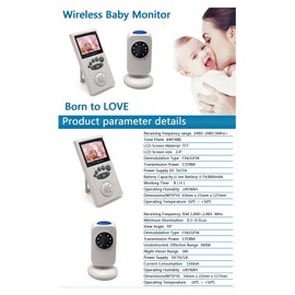 Monitor para Bebés con Pantalla LCD de 2,4 Pulgadas, Visión Nocturna, Intercomunicador Bidireccional, Temperatura Ambiente Interior, Transmisión Inalámbrica, Visión Infrarroja,