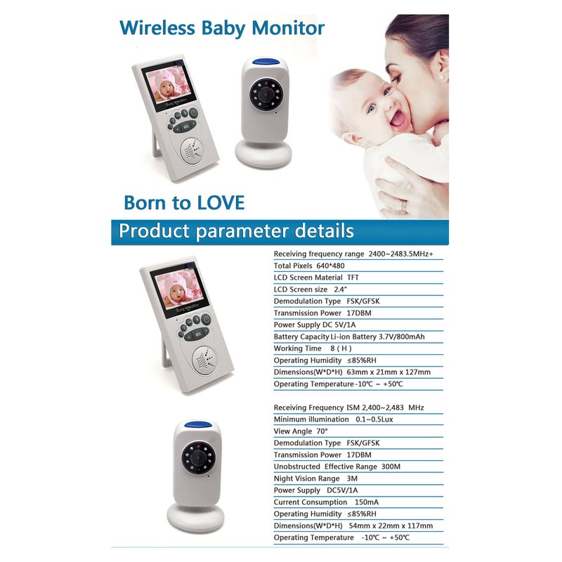 Monitor para Bebés con Pantalla LCD de 2,4 Pulgadas, Visión