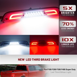 Led Third Brake Light for 15-20 F'ord F150 17-22 F250 F350 Super Duty Ranger Maverick Rear Center High Mount Stop Lamp CHMSL White Cargo lamp Strobe Feature 3rd Brake Light Replacement Clear Lens