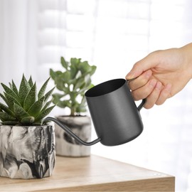 Small Watering Can Indoor Plants - 12 oz Mini Metal Watering Can with Long Spout Rust-Proof Stainless Steel Tiny Watering Pot for Small Indoor Plants Home & Office Black