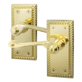 EAI Polished Brass Georgian Scroll Door Handles - 1 Pair of Internal Lever Latch Handles on Backplate - Rope Design