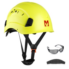 Mustbau Safety Helmet, EN397 Protective Helmets with Anti-Fog Glasses, 53 to 63 cm, Adjustable Head Circumference, Durable ABS Material for Men Women - Green