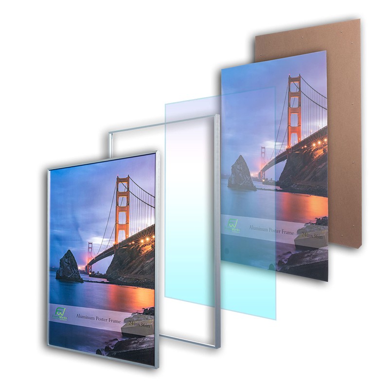 FrameWorks 24” x 36” Silver Brushed Aluminum Poster Picture Frame