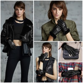 FIORETTO Womens Genuine Leather Gloves Touchscreen Cashmere Lining Winter Warm Gloves Black Medium