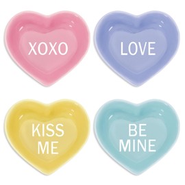 JarThenaAMCS 4Pcs Valentine's Day Heart Shaped Ceramic Bowls Conversation Heart Dish Plates Colorful Love Heart Sauce Dish for Valentines Wedding Party Decor