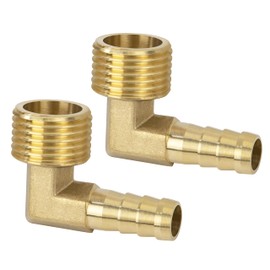 Brass Fitting Connector, Pack of 2 90 Degree 10 mm Barb x 1/2 Inch Male Thread Brass Elbow Coupling Pipe Adapter Connector for Angle Pipe Connector