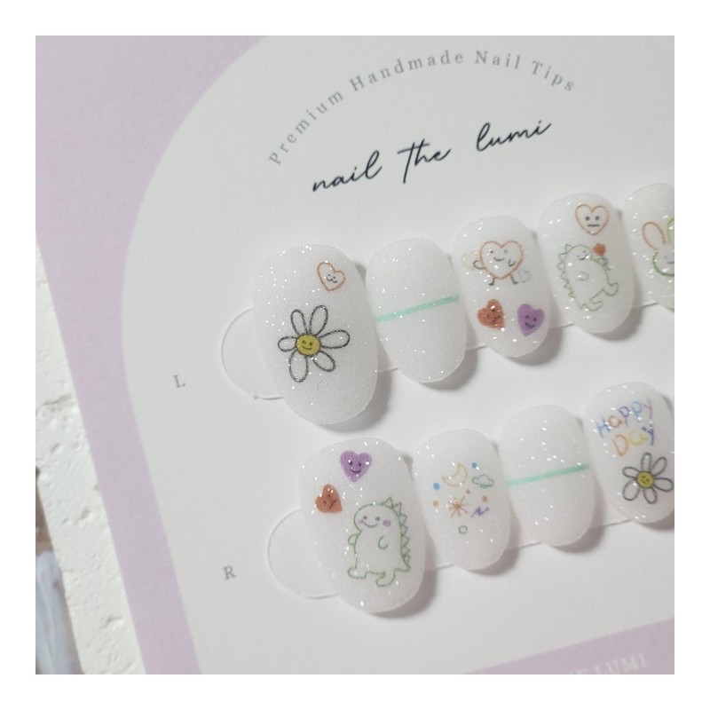 Daisy Dino Handmade Nail Tips - Short Ballerina / 데이지