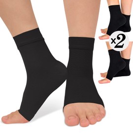 ACTINPUT 2 Pack Ankle Brace Compression Sleeve 8-15 mmHg Open Toe Сompression Socks Women&Men for Swelling,Plantar Fasciitis,Sprain Black S/M