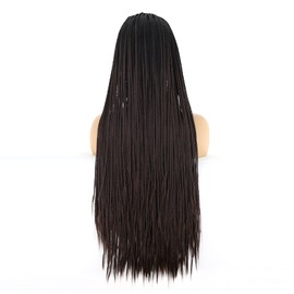 BTWTRY Black Ombre Dark Brown Braided Wig Synthetic Lace Front Wigs for Black Women 1B/#6 Color Heat Resistant Fiber Hair Micro Braided Hair Box Braids Wig (24inch, 1B/#6)