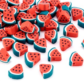 Elecrelive 50Pcs Watermelon Slice Loose Beads Red Fruit Theme Clay Beads Food Spacer Charms for Necklace Bracelets Earrings Key Chains Making