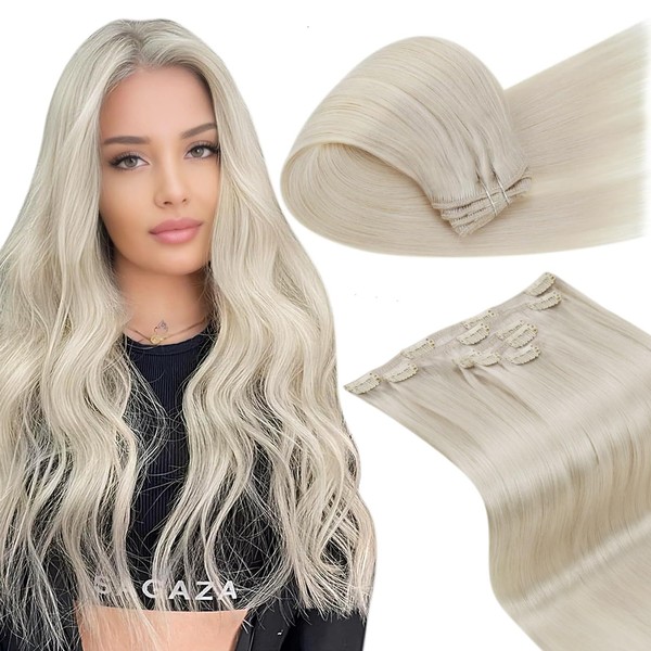 LaaVoo Echthaar Clip in Extensions Platinblond Clip in Extensions Echthaar