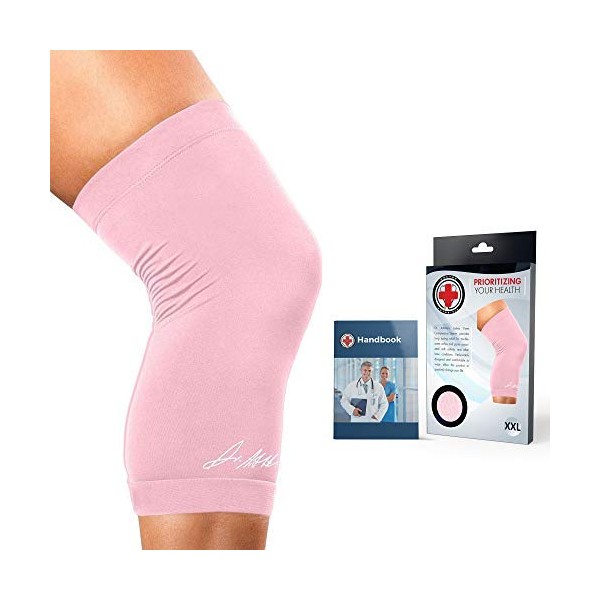 Doctor Developed Ladies Pink Knee Brace / Knee Compression Sleeve / Knee Support for Women & Doctor Written Handbook -Guaranteed relief for Arthritis, Tendonitis, Injury support, & Running (6X-Large)