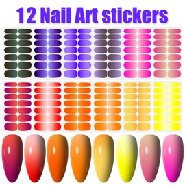 WOKOTO 12 Sheets Multi-Color Ombre Nail Polish Strips for Women Nails Full Nail Wraps Solid Gradient Designs Nail Gel Strips for Nails Art Stickers with Nail File Kit Gel Nail Strips Press On Nails