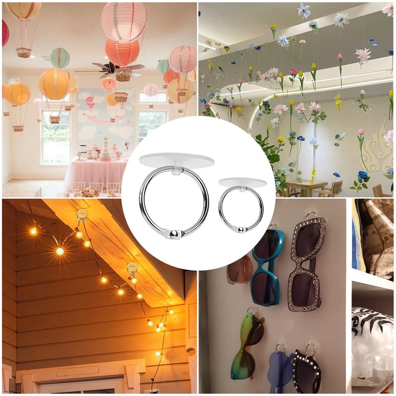 30PCS Self Adhesive Ceiling Hook Hanging Hook with Binding Rings,