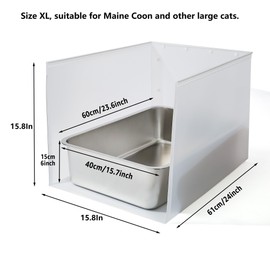 JIMEIQI Stainless Steel Litter Box 2 Pack, 23.6"x15.7"x5.9" Extra Large Stainless Steel Cat Litter Box with 15.8In High Side Pee Shields, Non Stick No Smell Metal Litter Box with Splash Guard