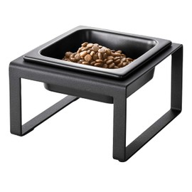 Yamazaki Home Tower Raised Ceramic Pet Food Or Water Bowl with Metal Stand for Cats Or Small Dogs - Tall - 1.25