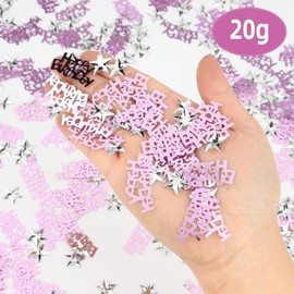 Purple Pink Confetti Birthday Decorations,Metallic Paper Scraps for Party Table Decoration,Pink Confetti with Silver Stars for Girls Boys Women Men Birthday Party Supplies