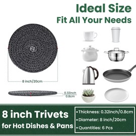 KITLAB 8 Inch Trivets for Hot Dishes, Hot Pots and Pans, Thick Heat Resistant Large Coaster for Kitchen, Hot Pads, Kitchen Essentials, Kitchen Decor for Table & Countertop, 6 Pcs