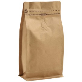 Resealable Kraft Paper Coffee Bags with Degassing Valve, Flat Bottom Side Gusset Stand Up Coffee Pouches with Zipper Lock (Pack of 50, Size for 35 oz/1 kg Coffee Beans or Ground)