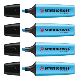 STABILO Boss Original Refillable Highlighters with Bevelled Point 2-5 mm Pack of 4 Blueaa