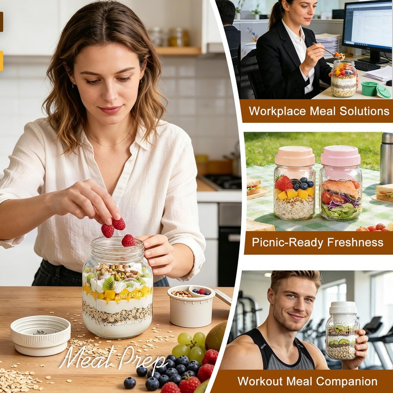 Syntic 32 Oz Glass Overnight Oats Container with Silicone Divider