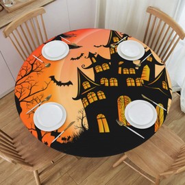Mantel redondo para Halloween, bruja espeluznante, elástico, impermeable, lavable, decorativo, para fiestas, comedor, picnic, tamaño mediano