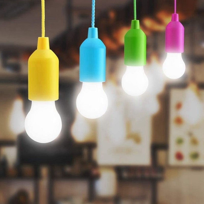 8PCS Portable LED Bulb Light Battery Operated Pull Rope Lamp