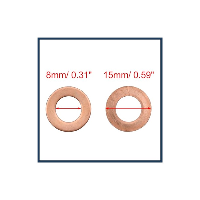 INFINAUTO 10pcs 8mm Inner Dia Copper Washers Flat Sealing Gaskets